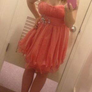 coral strapless homecoming dress